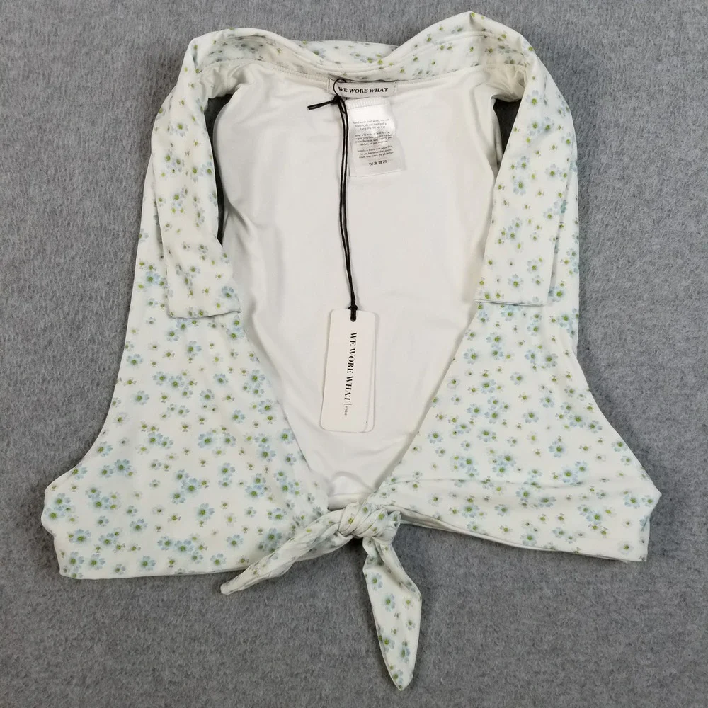 We Wore What Salerno Bikini Top Women M Medium Floral Tie Front Chic Beach Swim